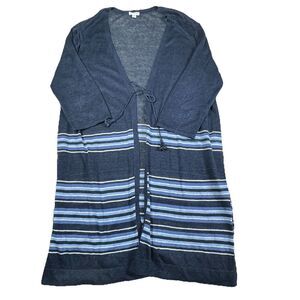 J Jill Cardigan Womens Size Large XL Blue‎ Striped Linen Blend Sweater Lagenlook